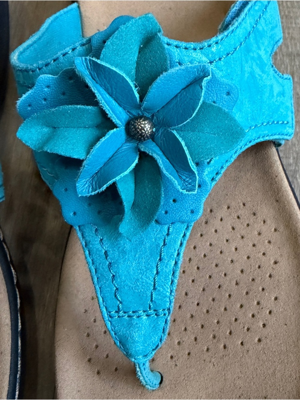 Clarks Laurieann Gema Women’s US 8 Turquoise Leather Adjustable Flat Sandals - Picture 9 of 15